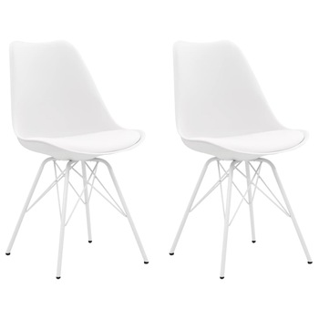 Set de 2 scaune de bucatarie, vidaXL, Alb, otel si piele ecologica, 55,5 x 48 x 86 cm