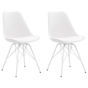 Set de 2 scaune de bucatarie, vidaXL, Alb, otel si piele ecologica, 55,5 x 48 x 86 cm Set de 2 scaune de bucatarie, vidaXL, Alb, otel si piele ecologica, 55,5 x 48 x 86 cm