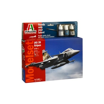 Kit de construit avion JAS 39 Gripen 1:72 adeziv si culori incluse Kit de construit avion JAS 39 Gripen 1:72 adeziv si culori incluse