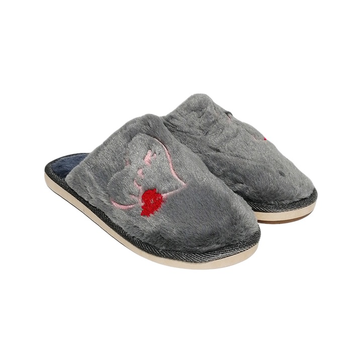 Papuci casa dama Trendd Heart, Gri