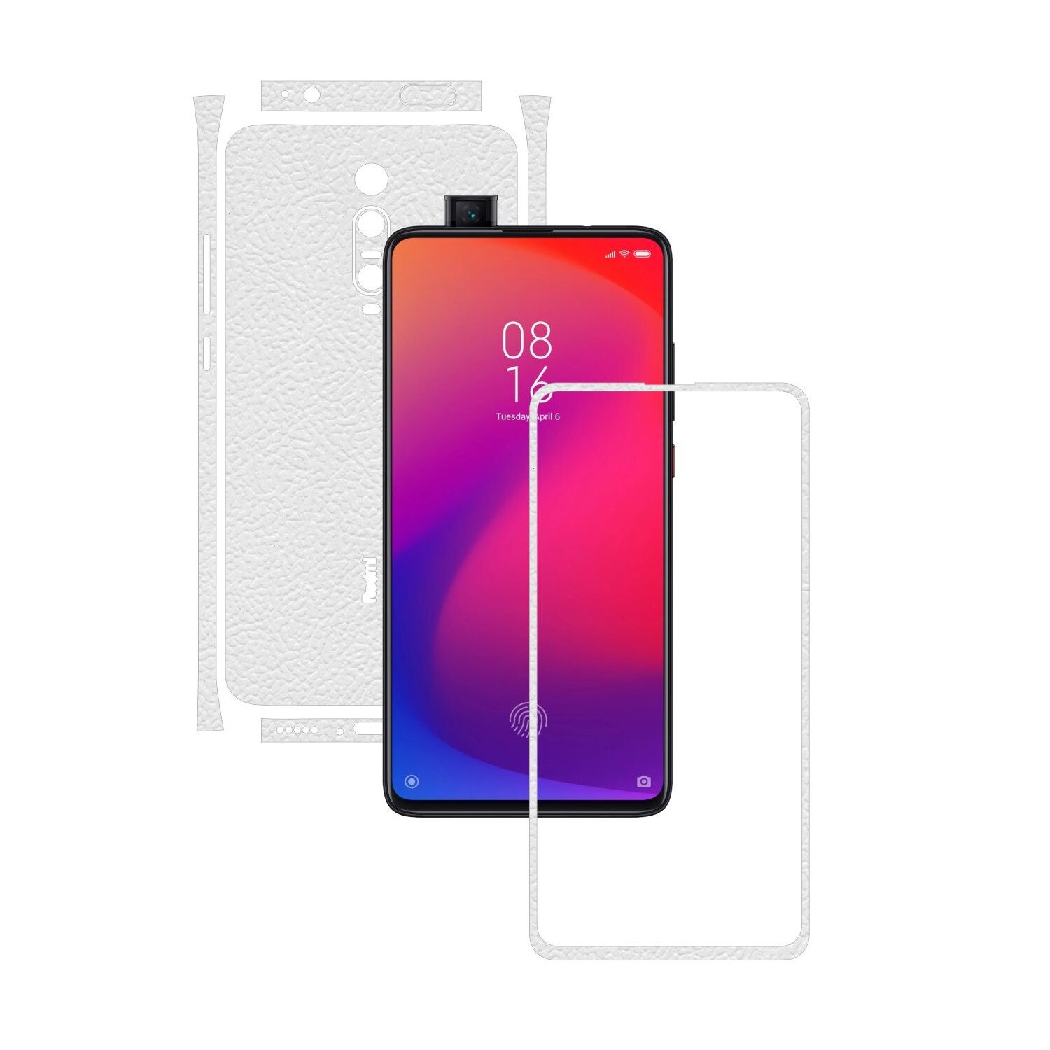 Folie Protectie Carbon Skinz pentru Xiaomi Mi 9T / 9T Pro - Piele Alba Split Cut, Skin Adeziv Full Body Cover pentru Rama Ecran, Carcasa Spate si Laterale