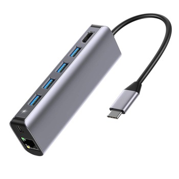 Adaptor 7 in1 Platinet 45018, tip C tata la HDMI 4K, RJ45 Gigabit, 4xUSB 3.0, tip C PD 87W Adaptor 7 in1 Platinet 45018, tip C tata la HDMI 4K, RJ45 Gigabit, 4xUSB 3.0, tip C PD 87W