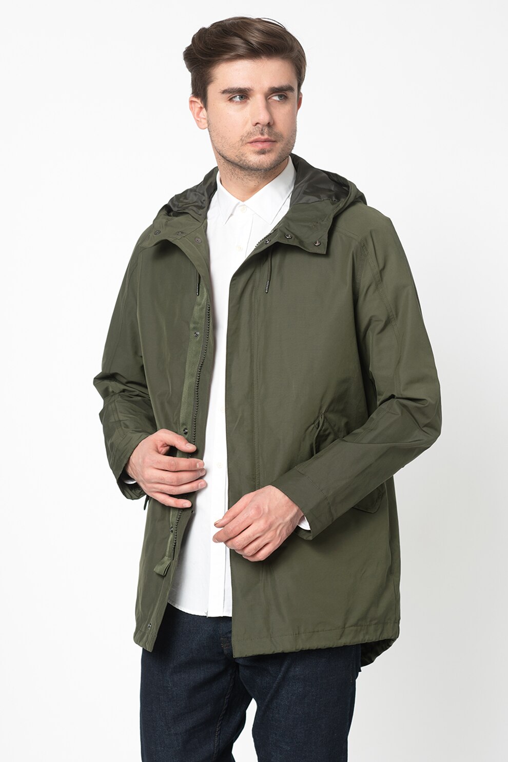 Selected Homme, Jacheta parka din material usor, cu gluga Shoreditch, Verde militar, M