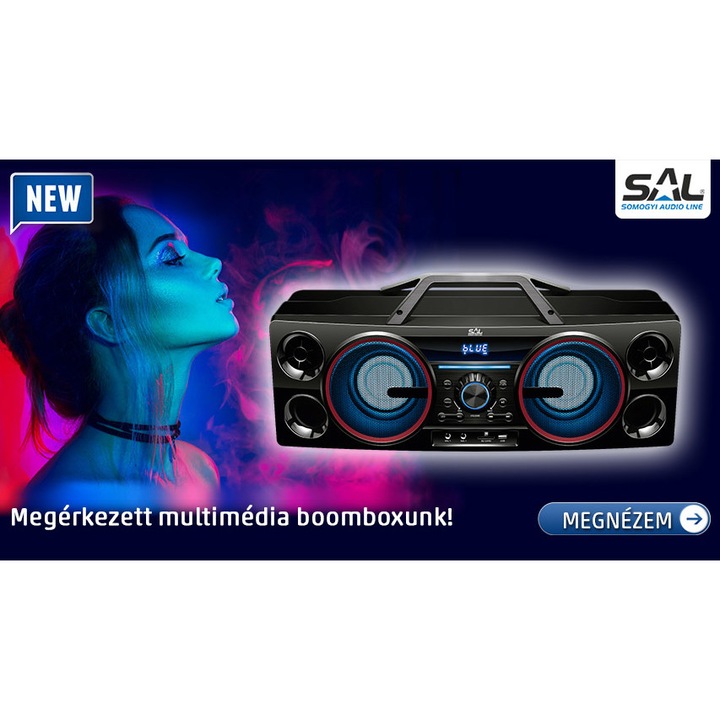 SAL Power Multimédia hordozható Bluetooth BoomBox rádió, fekete