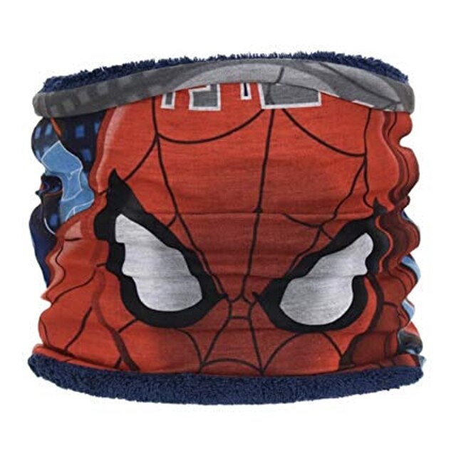 Fular Spiderman, model tub, 50 x 22 cm, coral fleece/jersey, culoare interior albastru