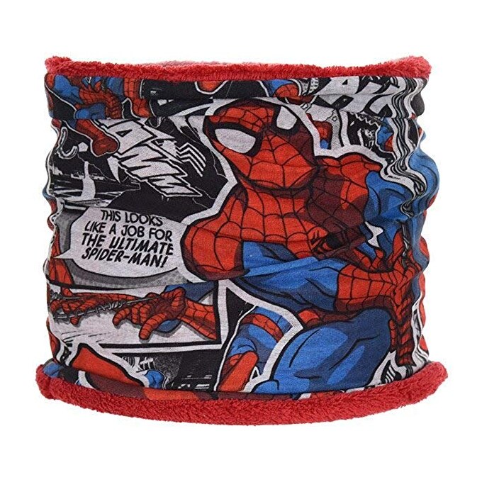 Fular Spiderman, model tub, 50 x 22 cm, coral fleece/jersey, culoare interior rosu