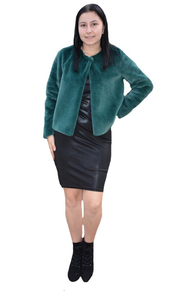 Bolero rafinat din blana sintetica,cu maneci ,D&J Exclussive, Verde