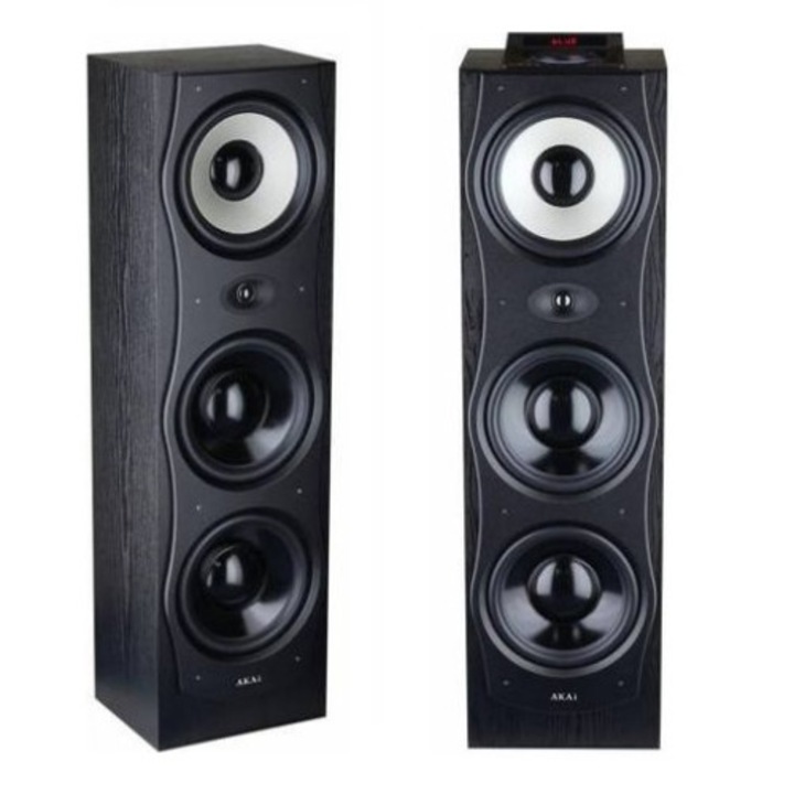 2 db AKAI aktív hangszóró készlet, RMS teljesítmény 160 W, Bluetooth kapcsolat, vezeték nélküli távirányító, karaoke funkció, fekete szín, FM rádiótuner, USB port, magas és elegáns design