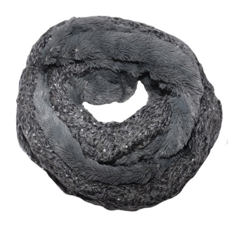 Fular dama, Eve circular din tricot, blanita , paiete , D&J Exclussive, gri