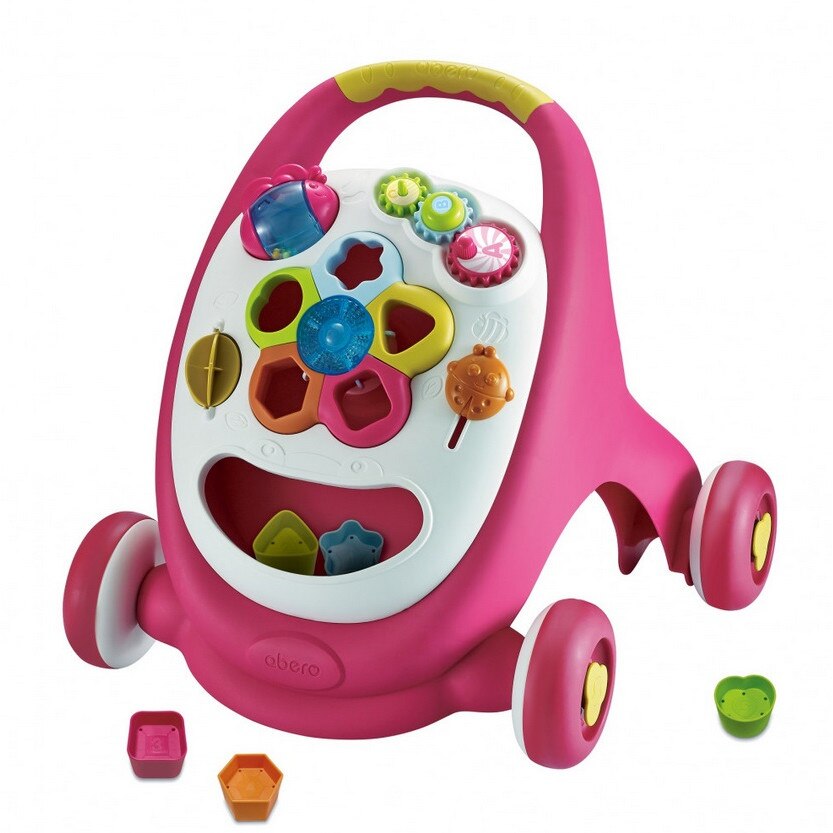 Antepremergator si centru de activitati 2 in 1 ABERO Toddler, cutie de depozitare, jucarii zornaitoare, sunete si lumini, forme geometrice, roz