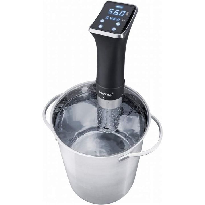 Stick pentru gatit Sous-Vide Steba, SV 75, 800W, capacitate incalzire 20 litri, 12 l/ min, timer, temperatura ajustabila 0- 90 °C, display digital, negru/inox