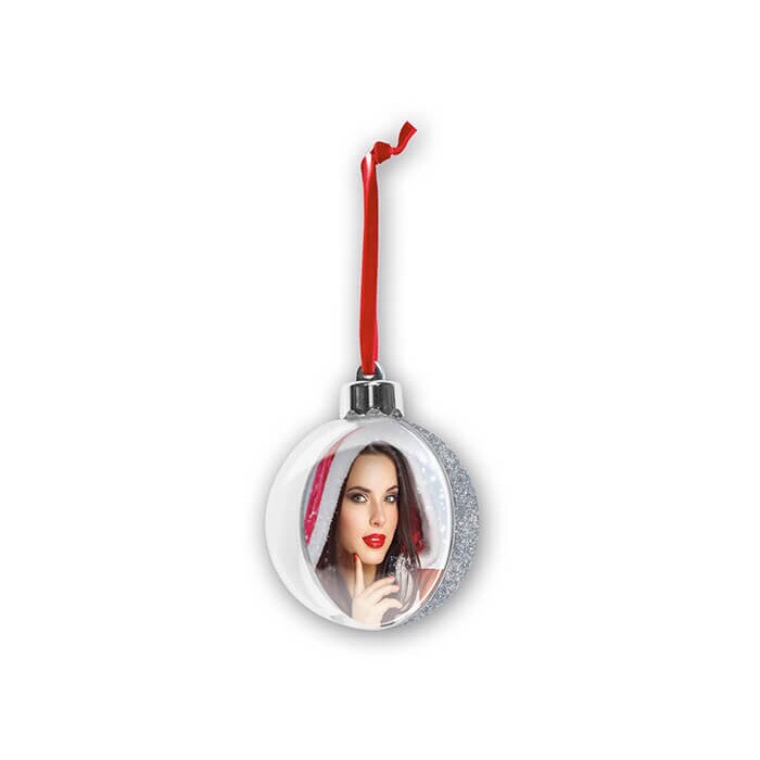 Glob personalizat cu insertie foto si spate argintiu-glitter 7,5 cm