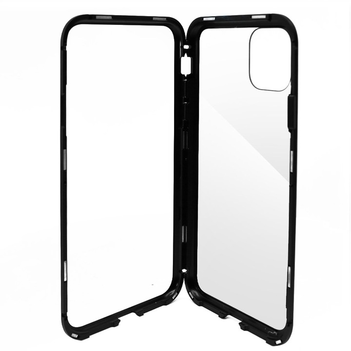 Carcasa Magnetica Meleovo Dual Glass pentru iPhone 11 Pro Max, 2 piese, Black