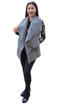 Vesta dama din,piele intoarsa ,croi asimetric ,D&J Exclusive, Gri Vesta dama din,piele intoarsa ,croi asimetric ,D&J Exclusive, Gri