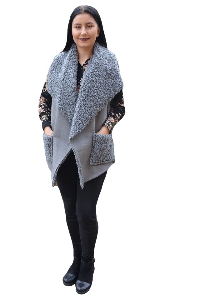 Vesta dama, din piele,croi asimetric,D&J Exclussive, Gri