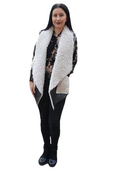 Vesta dama, din piele,croi asimetric,D&J Exclussive, Negru/Alb Vesta dama, din piele,croi asimetric,D&J Exclussive, Negru/Alb
