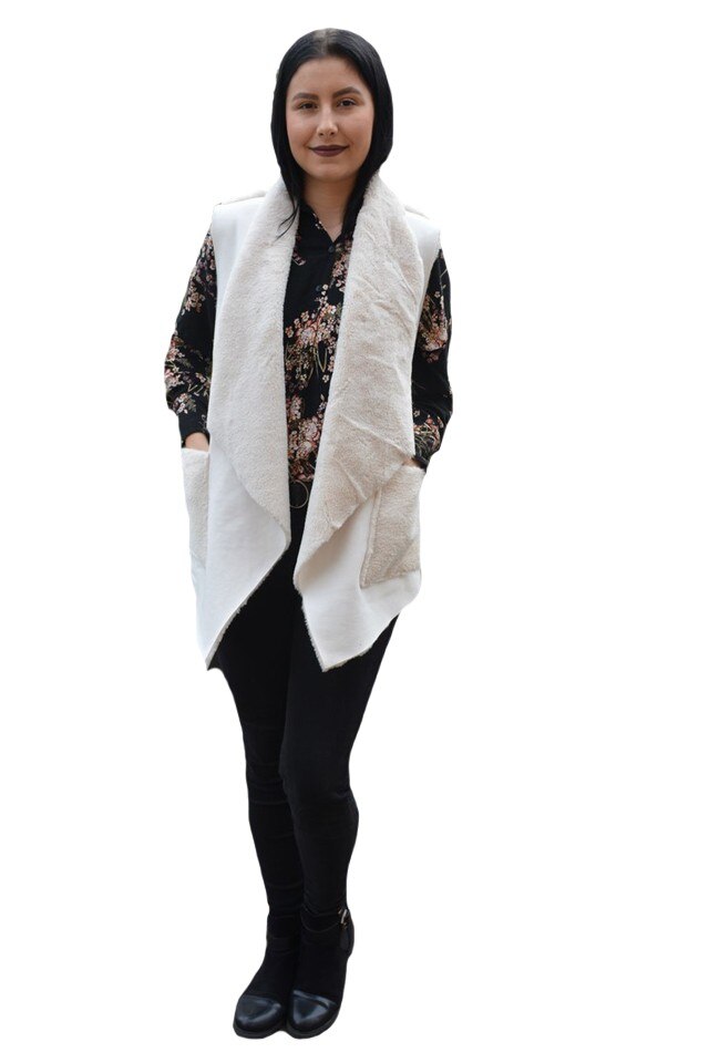 Vesta rafinata din piele,croi asimetric,D&J Exclusive, Alb