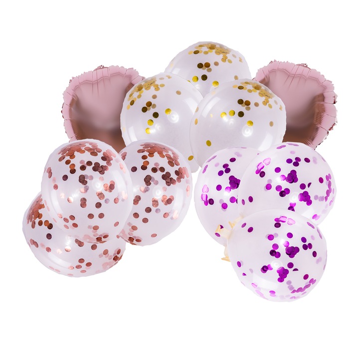 Set baloane din latex cu confetti, Addagifts, plus baloane din folie, multicolor