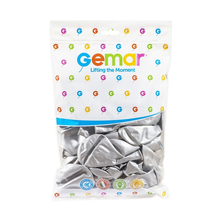 Set 50 baloane chrome argintii Gemar, dimensiune 33 cm