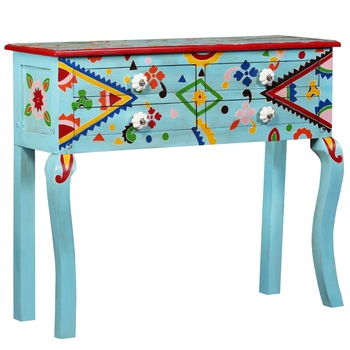 Consola din lemn masiv de mango, albastru, pictat manual, vidaXL, 90 x 30 x 76 cm Consola din lemn masiv de mango, albastru, pictat manual, vidaXL, 90 x 30 x 76 cm