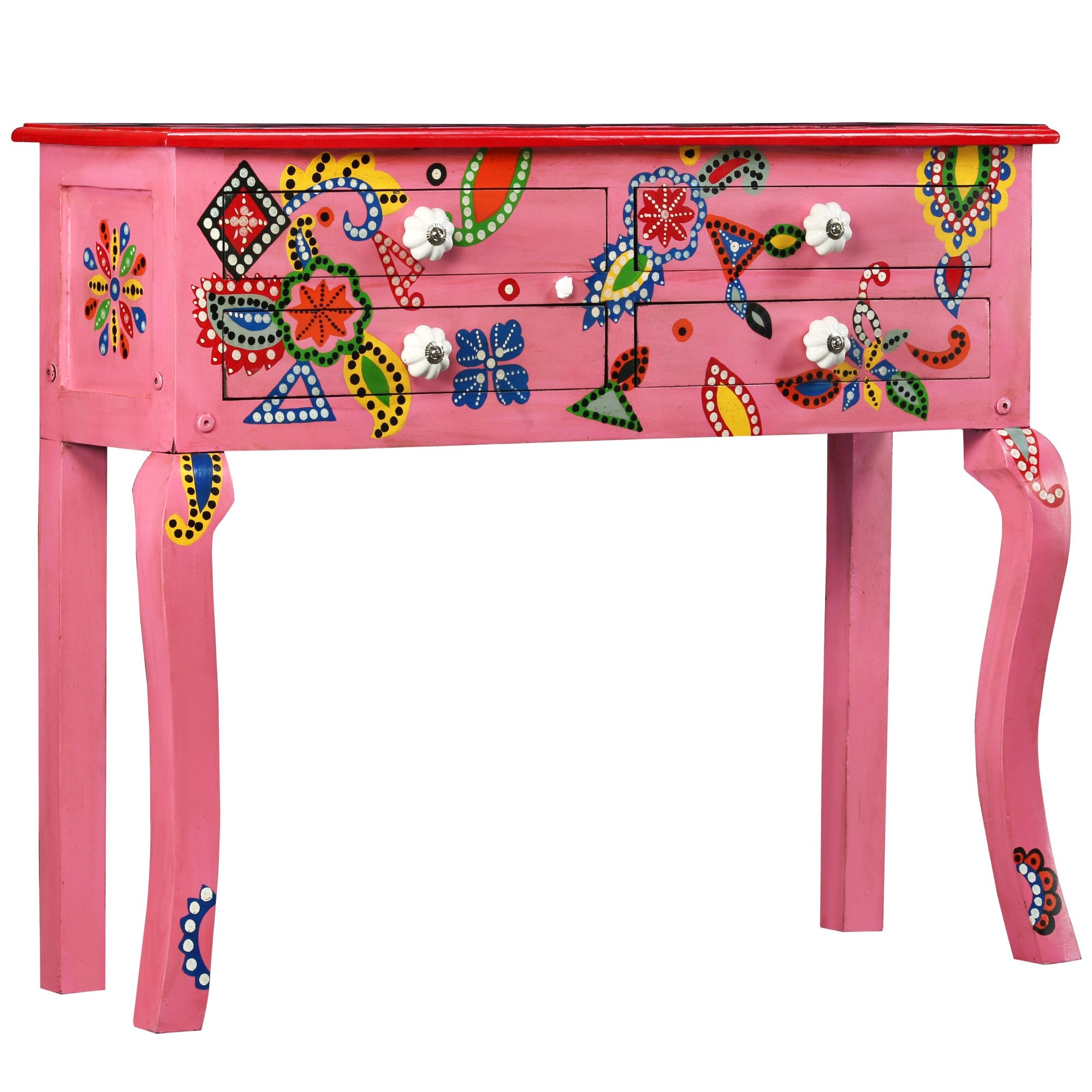 Comoda din lemn masiv de mango, roz, pictat manual, vidaXL, 90 x 30 x 76 cm