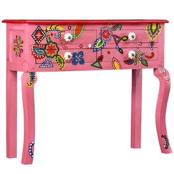 Comoda din lemn masiv de mango, roz, pictat manual, vidaXL, 90 x 30 x 76 cm Comoda din lemn masiv de mango, roz, pictat manual, vidaXL, 90 x 30 x 76 cm