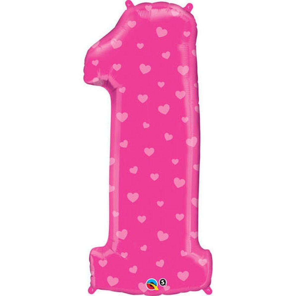 Balon folie figurina cifra 1 cu inimioare, 1 bucata