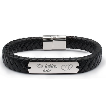 Bratara piele personalizata Graveaza Povestea Ta, Argint 925 Rodiat, Placuta 36 mm Bratara piele personalizata Graveaza Povestea Ta, Argint 925 Rodiat, Placuta 36 mm