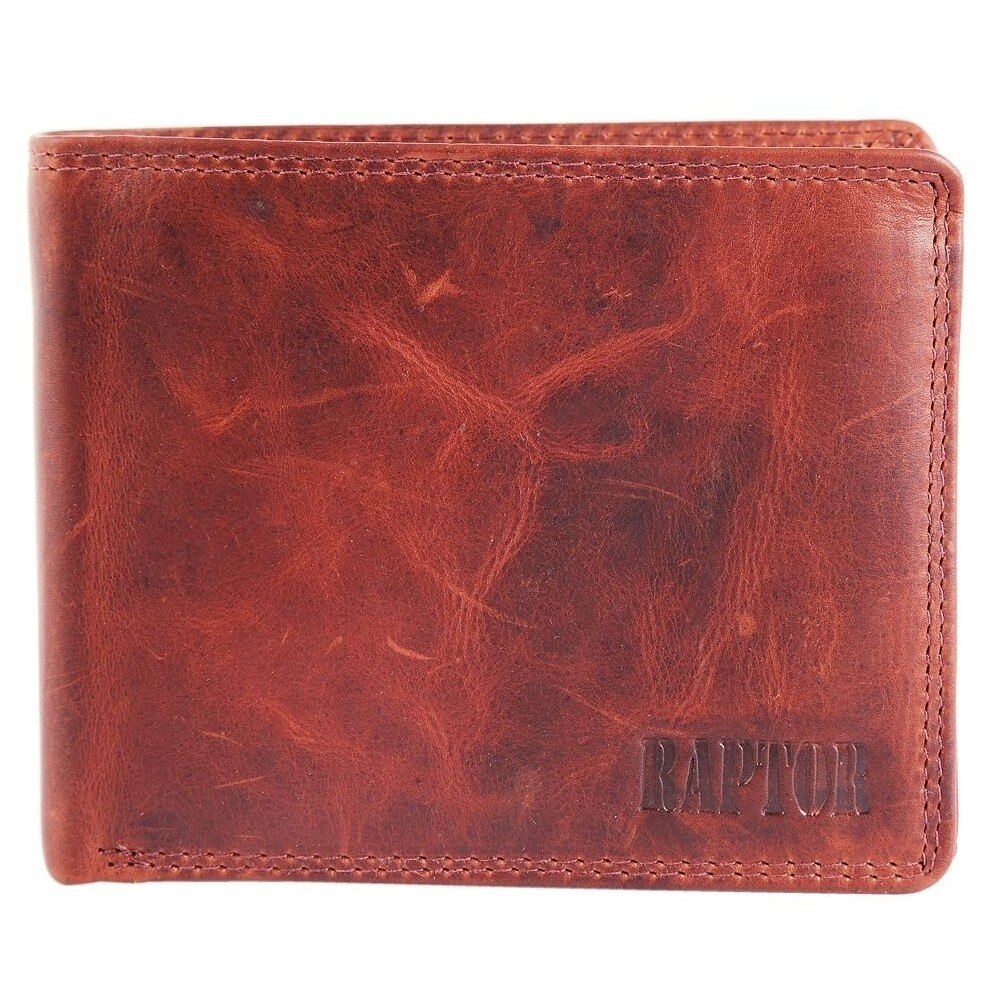 Portofel barbati, Raptor, piele naturala, brun roscat, 10x12cm