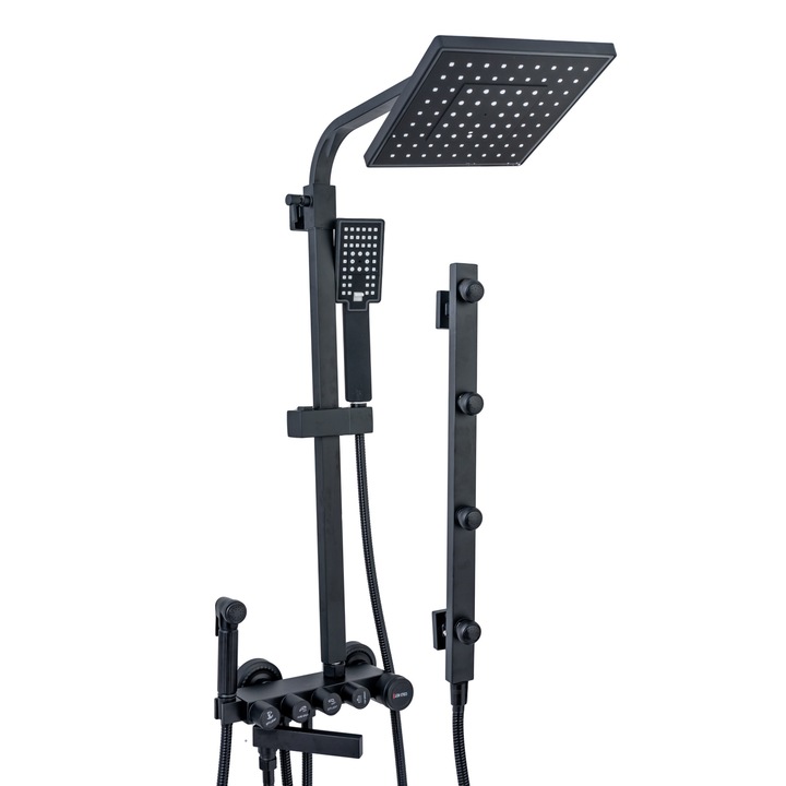 Coloana dus cu hidromasaj, cinci functii montare cabina dus, functie bideu itegrata, negru mat TRENDY S