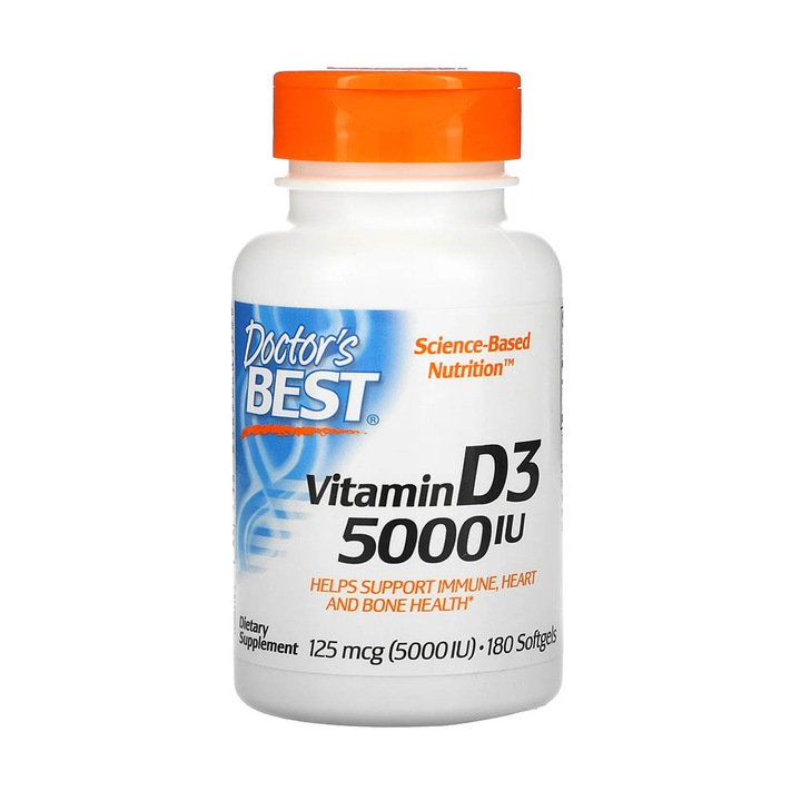Vitamina D3, 5000 IU, Doctor's Best, 180 softgels