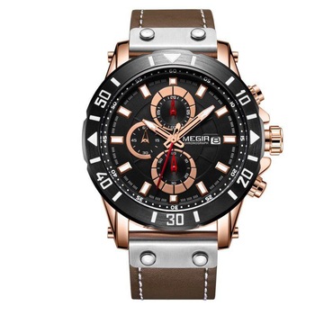 Ceas barbatesc, Megir, Mecanism Quartz, Afisaj Analog, Casual, Business, Trendy, Autodata, Calendar, Cronograf multifunctional, Curea din piele, Maro Ceas barbatesc, Megir, Mecanism Quartz, Afisaj Analog, Casual, Business, Trendy, Autodata, Calendar, Cronograf multifunctional, Curea din piele, Maro