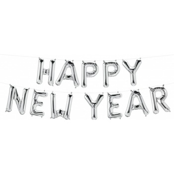 Pachet baloane folie Happy New Year - 16''/41 cm, Argintiu, Qualatex 59806 Pachet baloane folie Happy New Year - 16''/41 cm, Argintiu, Qualatex 59806