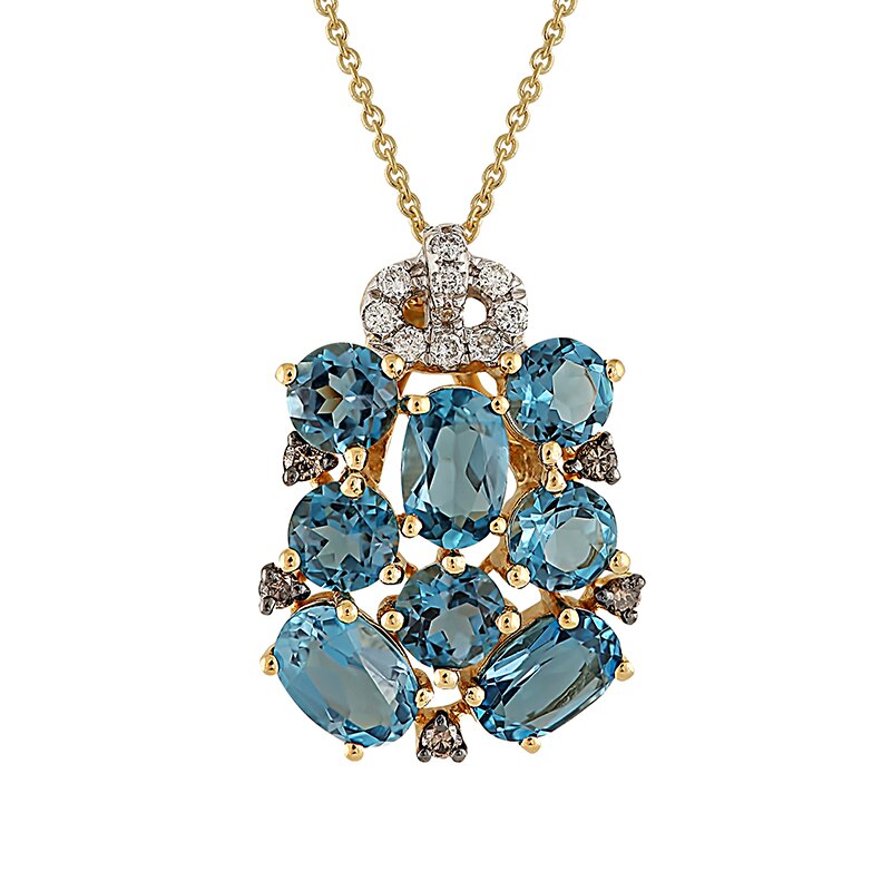 Pandantiv cu Lant Deruvo Aur 18k Diamante, London Blue Topaz, Ajustabil 40-45 P28689-Y