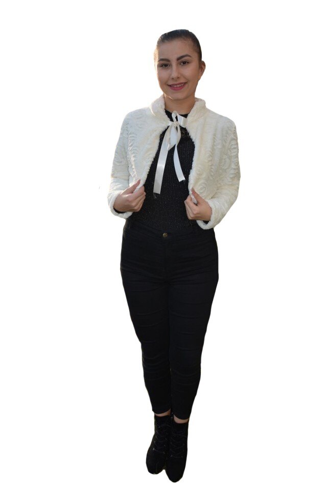 Jacheta rafinata tip bolero din blanita ,D&J Exclusive,crem, 36 EU, Crem