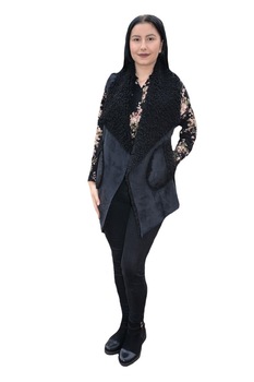 Vesta dama din,piele intoarsa ,croi asimetric ,D&J Exclusive, Negru Vesta dama din,piele intoarsa ,croi asimetric ,D&J Exclusive, Negru