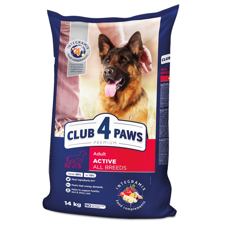 Hrana uscata pentru caini activi, Premium, Club 4 Paws, 14 kg