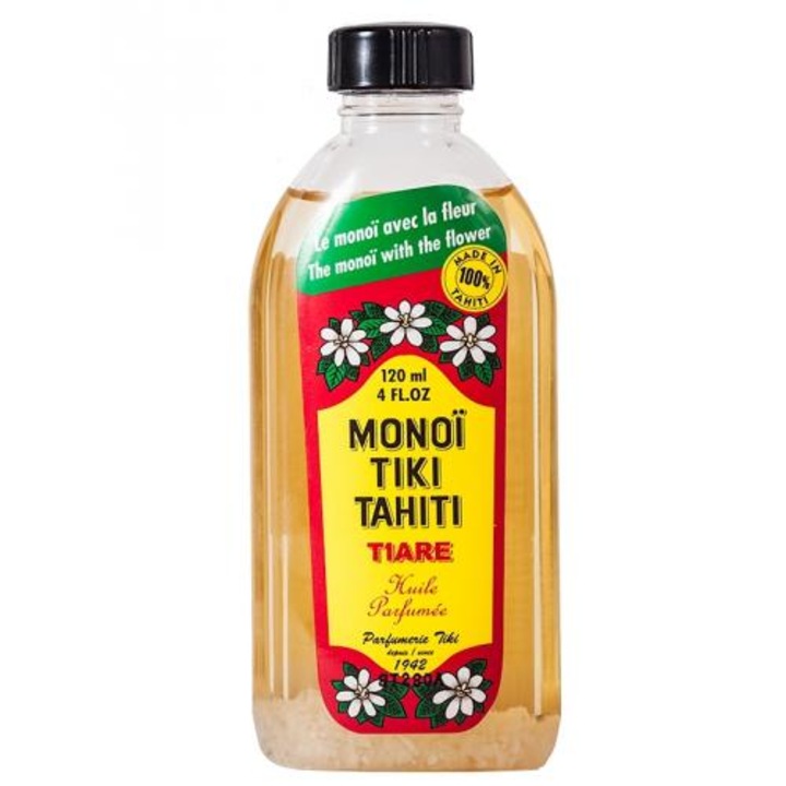 Monoi Tiki Tahiti Tiaré természetes olaj, tiszta kókuszolaj keveréke finom Tiare virággal, 120 ml