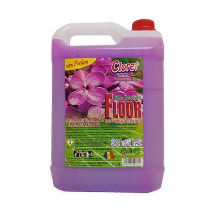 Solutie pentru curatat podele Cloret Floor Liliac, 5L, curata si degreseaza suprafetele din gresie, faianta, marmura, mozaic, piatra, linoleum, parchet