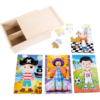 Puzzle din lemn 4 in 1, meserii de baieti, 48 de piese Puzzle din lemn 4 in 1, meserii de baieti, 48 de piese