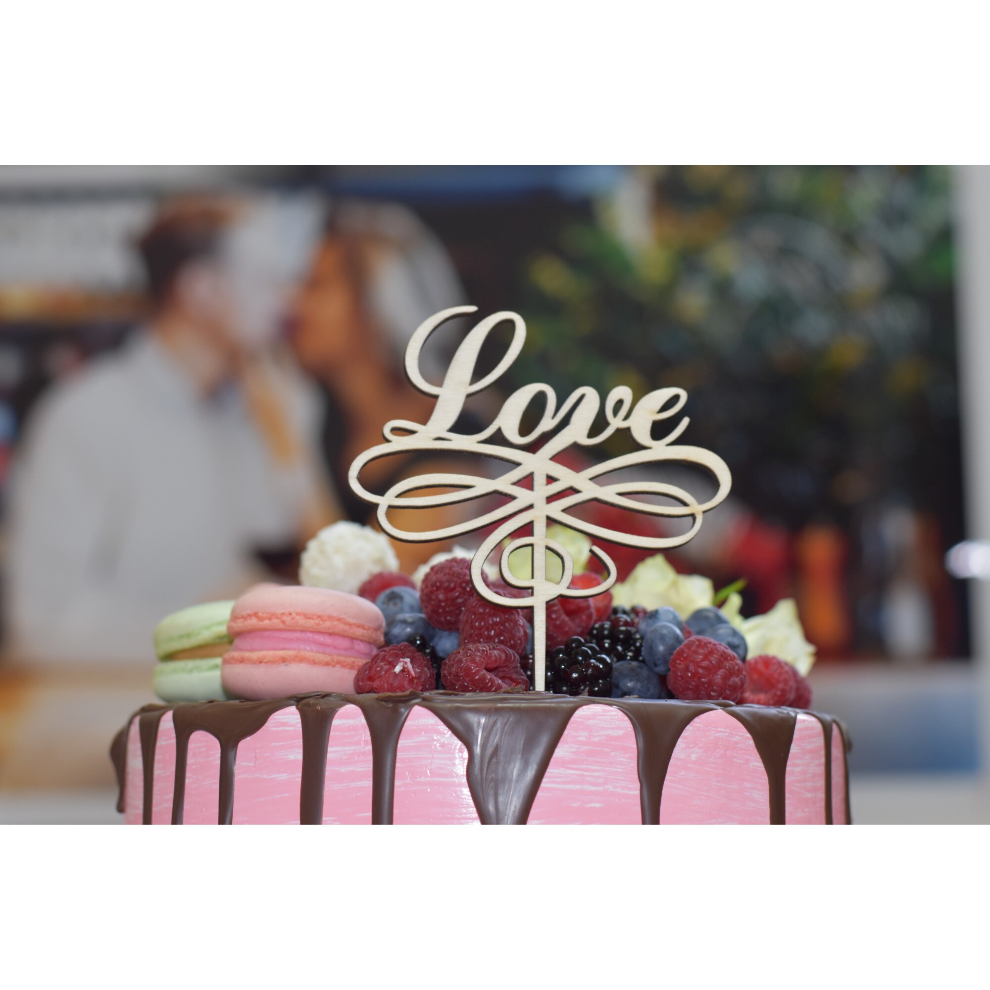 Topper tort Love, 15x15cm, Inedit Print, Lemn Natur - eMAG.ro