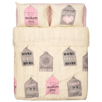 Lenjerie de pat pentru 2 persoane Heinner Home, 100% bumbac, 144TC, Bej/Roz Lenjerie de pat pentru 2 persoane Heinner Home, 100% bumbac, 144TC, Bej/Roz