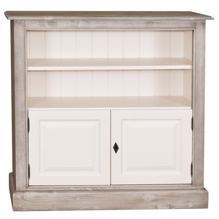 Biblioteca Szel-Mob medie cu 2 usi, 1 polita, culoare pamant / crem, dublu color, 100% lemn masiv