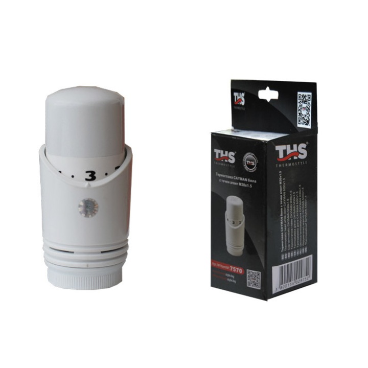 Термоглава Cayman бяла с течен агент М30х1.5 THS Thermostyle