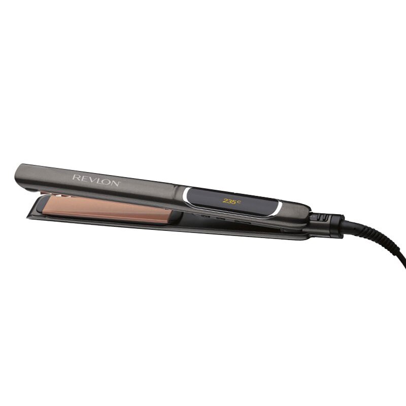 Placa de indreptat parul Revlon Salon Straight Copper Smooth RVST2175E2, Temperatura maxima 235°C, 30 setari de temperatura, Afisaj LCD, Lungime placă Super XL 125mm, Negru