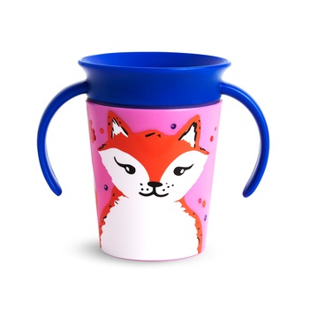 Cana cu manere, Trainer Miracle 360°, WILD LOVE FOX, 177 ml, 6 luni +, Munchkin®, albastru/roz Cana cu manere, Trainer Miracle 360°, WILD LOVE FOX, 177 ml, 6 luni +, Munchkin®, albastru/roz