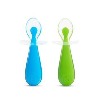 Set 2 lingurite, TRAINING SPOONS, Moi, din Silicon, cu Opritor anti-inec, Munchkin, verde/albastru Set 2 lingurite, TRAINING SPOONS, Moi, din Silicon, cu Opritor anti-inec, Munchkin, verde/albastru