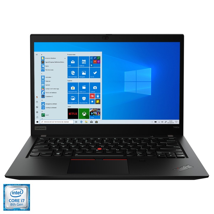 Laptop ultraportabil Lenovo ThinkPad T490 cu procesor Intel® Core™ i7-8565U pana la 4.60 Ghz Whiskey Lake, 14", WQHD, HDR, IPS, 16GB, 512GB SSD, NVIDIA GeForce MX250 2GB, Windows 10 Pro, Black