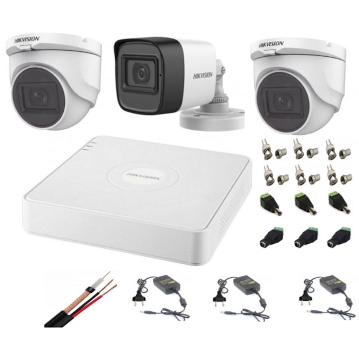 Sistem supraveghere video 4 camere 2MP Rovision 2 cu Infrarosu 80m si 2 cu 30m, DVR Hikvision accesorii