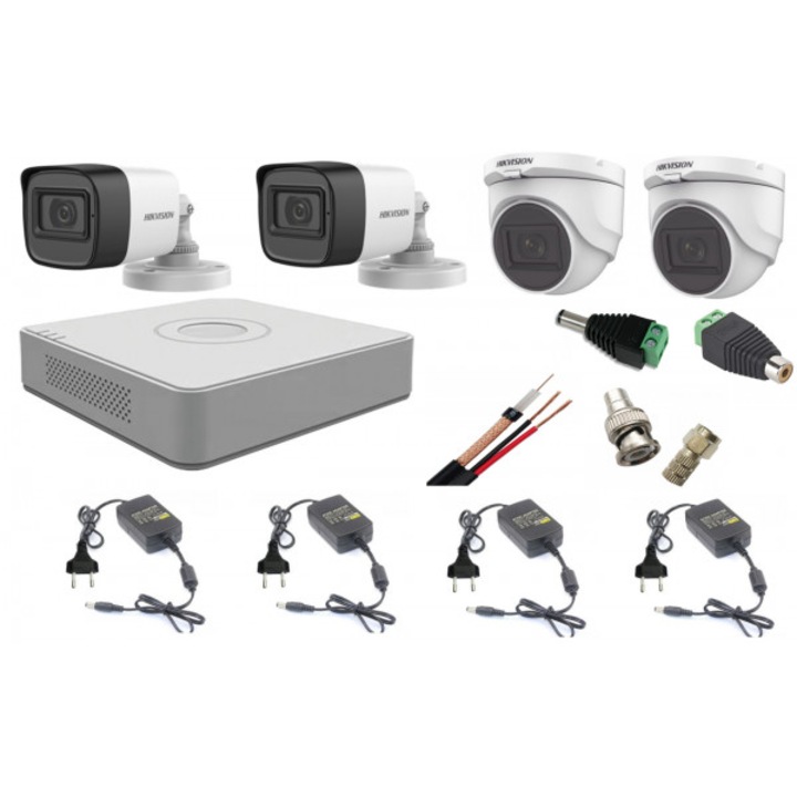 Sistem supraveghere audio-video 3 camere Turbo HD 2MP DVR 4 canale, HDD 500 GB